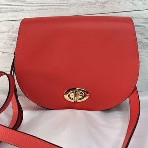 Halogen Women's Red Leather Saddle Adjustable Crossbody Bag